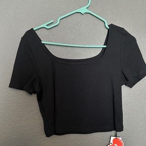 Black Scoop Neck Crop Top. Brand is Cider